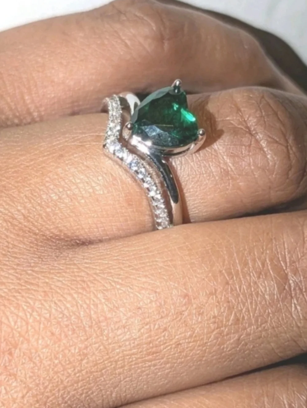 Lab-Created Emerald Green3ct Heart Cut Women's Engagement Ring White Gold Plated